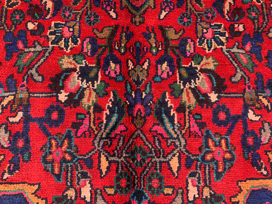Handgemaakt Perzisch wollen vloerkleed 7x10 - Rood Perzisch tapijt met bloemenmedaillon - Exacte afmeting 299 cm x 211 cm - KBHM-931