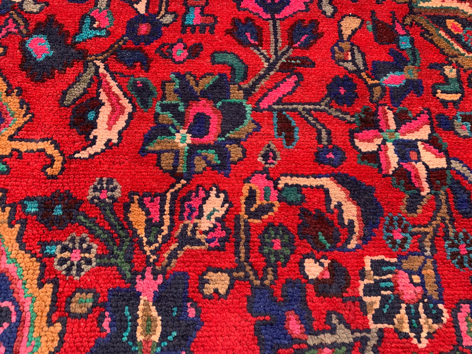 Handgemaakt Perzisch wollen vloerkleed 7x10 - Rood Perzisch tapijt met bloemenmedaillon - Exacte afmeting 299 cm x 211 cm - KBHM-931