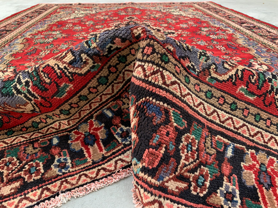 Handgemaakt Perzisch wollen vloerkleed 7x10 - Rood Perzisch tapijt met bloemenmedaillon - Exacte afmeting 292 cm x 211 cm - KBHM-932