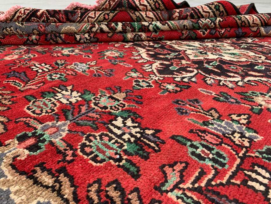 Handgemaakt Perzisch wollen vloerkleed 7x10 - Rood Perzisch tapijt met bloemenmedaillon - Exacte afmeting 292 cm x 211 cm - KBHM-932