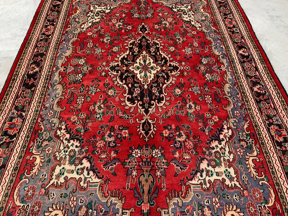 Handgemaakt Perzisch wollen vloerkleed 7x10 - Rood Perzisch tapijt met bloemenmedaillon - Exacte afmeting 292 cm x 211 cm - KBHM-932
