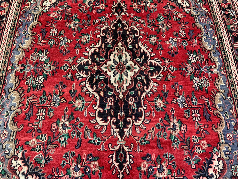 Handgemaakt Perzisch wollen vloerkleed 7x10 - Rood Perzisch tapijt met bloemenmedaillon - Exacte afmeting 292 cm x 211 cm - KBHM-932