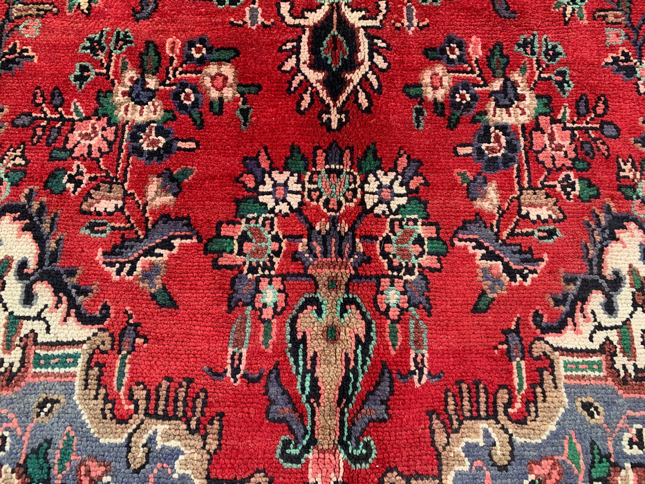 Handgemaakt Perzisch wollen vloerkleed 7x10 - Rood Perzisch tapijt met bloemenmedaillon - Exacte afmeting 292 cm x 211 cm - KBHM-932