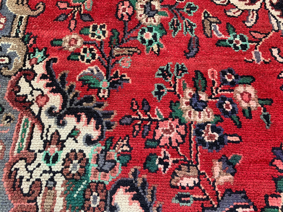Handgemaakt Perzisch wollen vloerkleed 7x10 - Rood Perzisch tapijt met bloemenmedaillon - Exacte afmeting 292 cm x 211 cm - KBHM-932