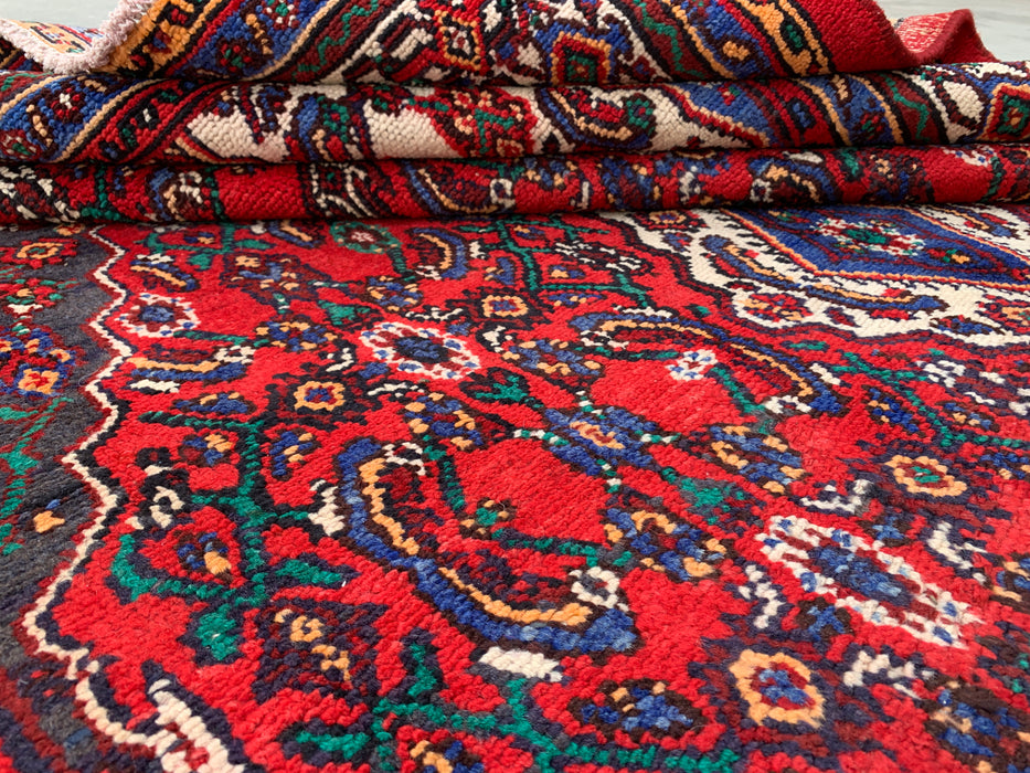 Handgemaakt Perzisch wollen vloerkleed 7x10 - Rood Perzisch tapijt met bloemenmedaillon - Exacte afmeting 9'10" x 6'10" - KBHM-933