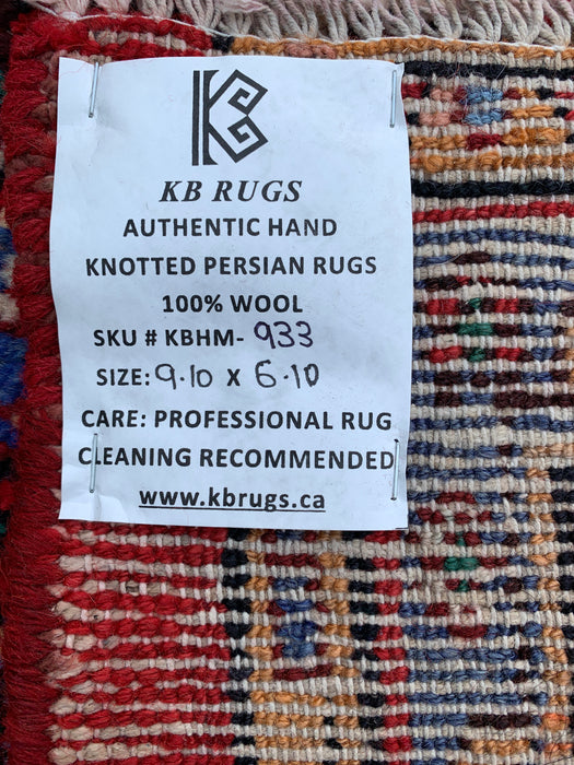 Handgemaakt Perzisch wollen vloerkleed 7x10 - Rood Perzisch tapijt met bloemenmedaillon - Exacte afmeting 9'10" x 6'10" - KBHM-933