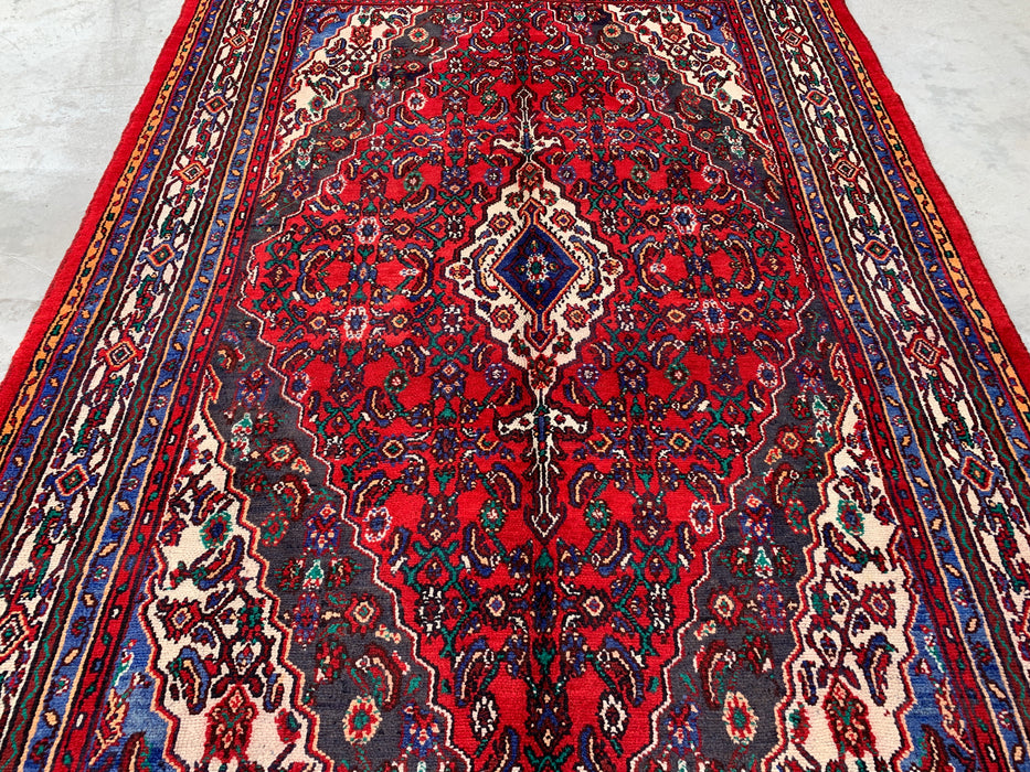 Handgemaakt Perzisch wollen vloerkleed 7x10 - Rood Perzisch tapijt met bloemenmedaillon - Exacte afmeting 9'10" x 6'10" - KBHM-933