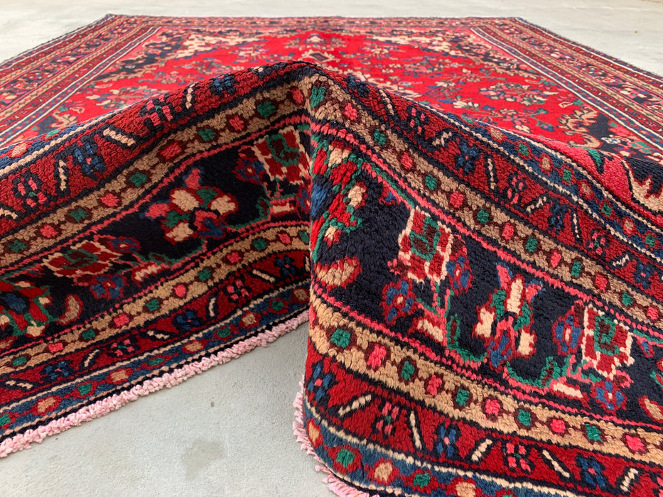 10'3 x 7'4 Handgeknoopt Perzisch wollen tapijt - Rood floraal medaillonontwerp - KBHM-934