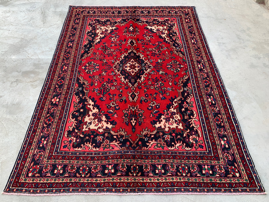 10'3 x 7'4 Handgeknoopt Perzisch wollen tapijt - Rood floraal medaillonontwerp - KBHM-934