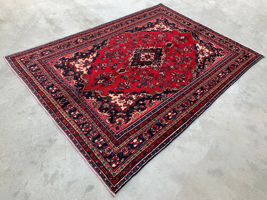 10'3 x 7'4 Handgeknoopt Perzisch wollen tapijt - Rood floraal medaillonontwerp - KBHM-934