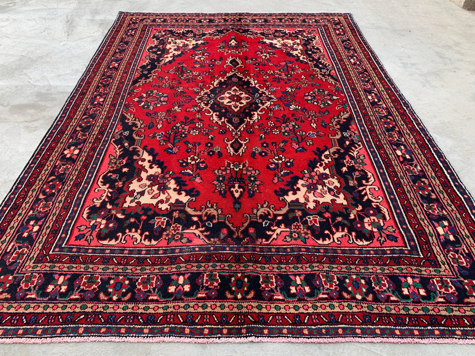 10'3 x 7'4 Handgeknoopt Perzisch wollen tapijt - Rood floraal medaillonontwerp - KBHM-934