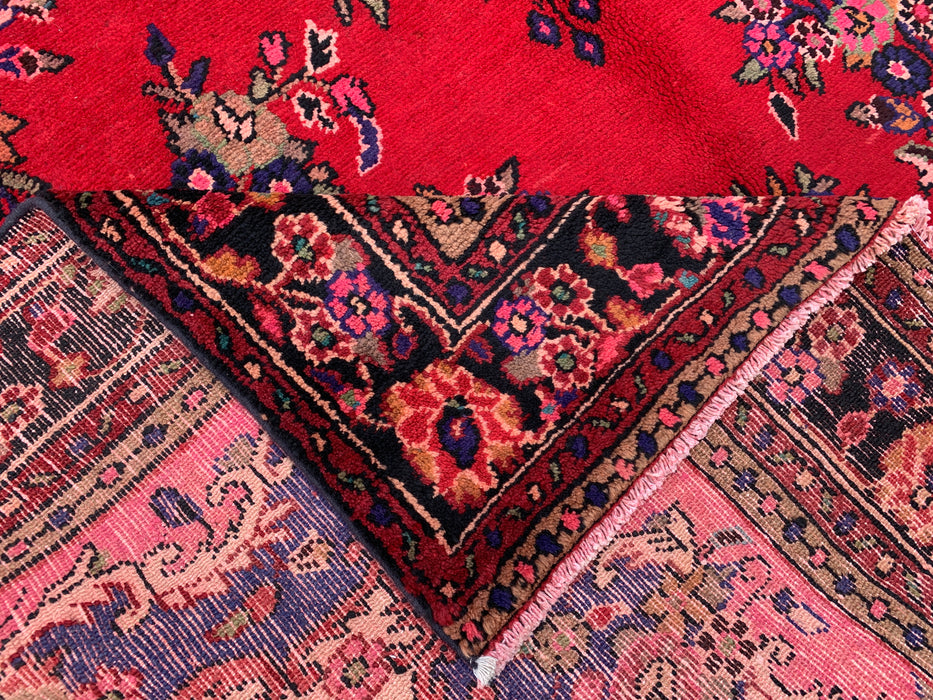 Handgemaakt Perzisch wollen vloerkleed 7x10 - Rood Perzisch tapijt met bloemenmedaillon - Exacte afmeting 315 cm x 206 cm - KBHM-936