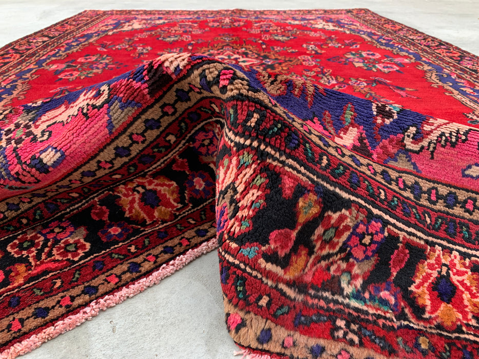Handgemaakt Perzisch wollen vloerkleed 7x10 - Rood Perzisch tapijt met bloemenmedaillon - Exacte afmeting 315 cm x 206 cm - KBHM-936