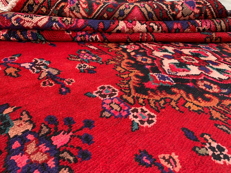 Handgemaakt Perzisch wollen vloerkleed 7x10 - Rood Perzisch tapijt met bloemenmedaillon - Exacte afmeting 315 cm x 206 cm - KBHM-936