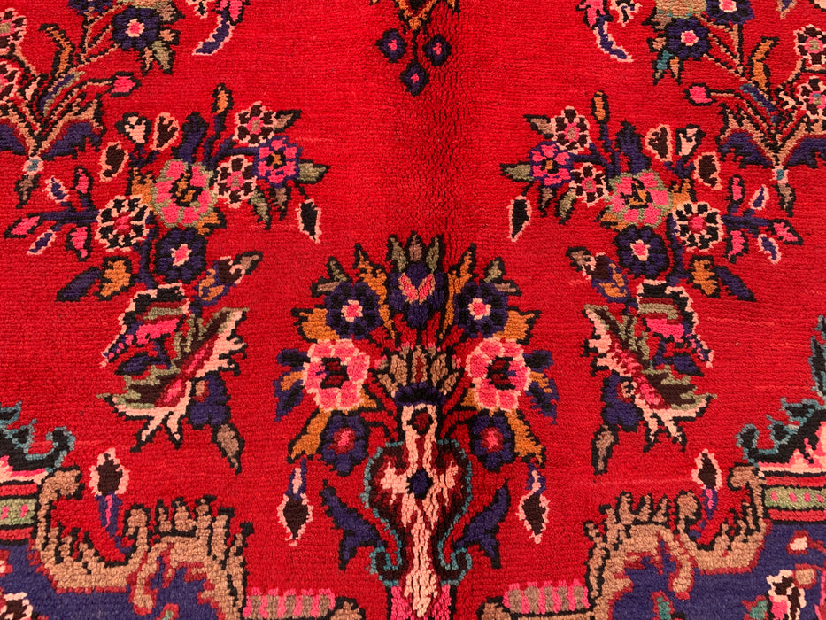 Handgemaakt Perzisch wollen vloerkleed 7x10 - Rood Perzisch tapijt met bloemenmedaillon - Exacte afmeting 315 cm x 206 cm - KBHM-936