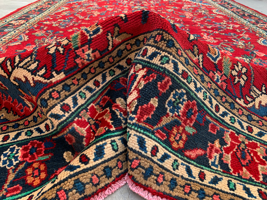 Handmade Persian Wool Area Rug 7x10 - Red Floral Medallion Persian Style Rug - Exact Size 10'3" x 6'11" - KBHM-937