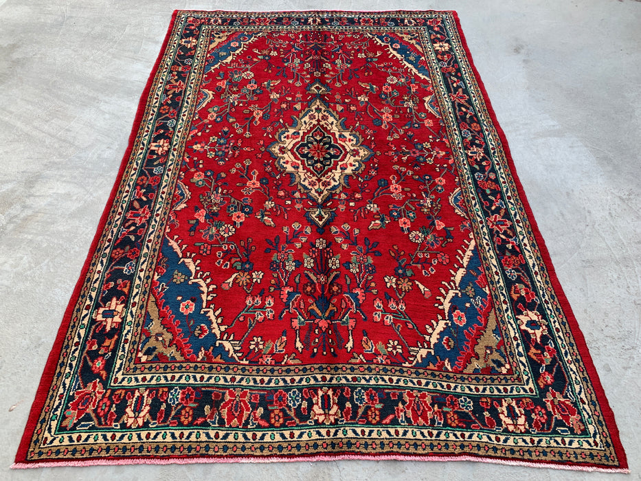 Handmade Persian Wool Area Rug 7x10 - Red Floral Medallion Persian Style Rug - Exact Size 10'3" x 6'11" - KBHM-937