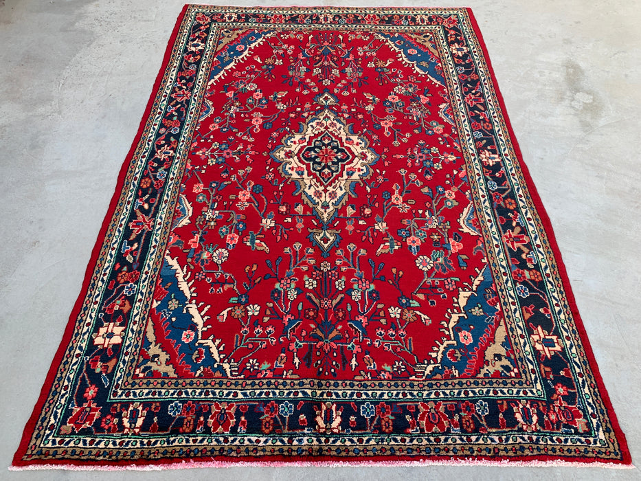 Handmade Persian Wool Area Rug 7x10 - Red Floral Medallion Persian Style Rug - Exact Size 10'3" x 6'11" - KBHM-937