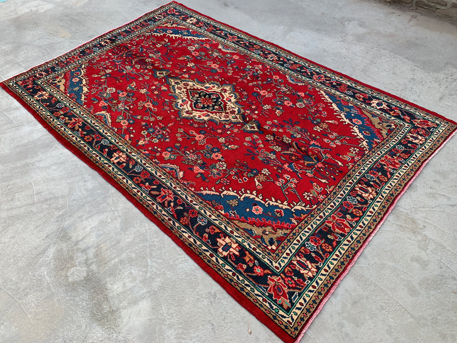 Handmade Persian Wool Area Rug 7x10 - Red Floral Medallion Persian Style Rug - Exact Size 10'3" x 6'11" - KBHM-937