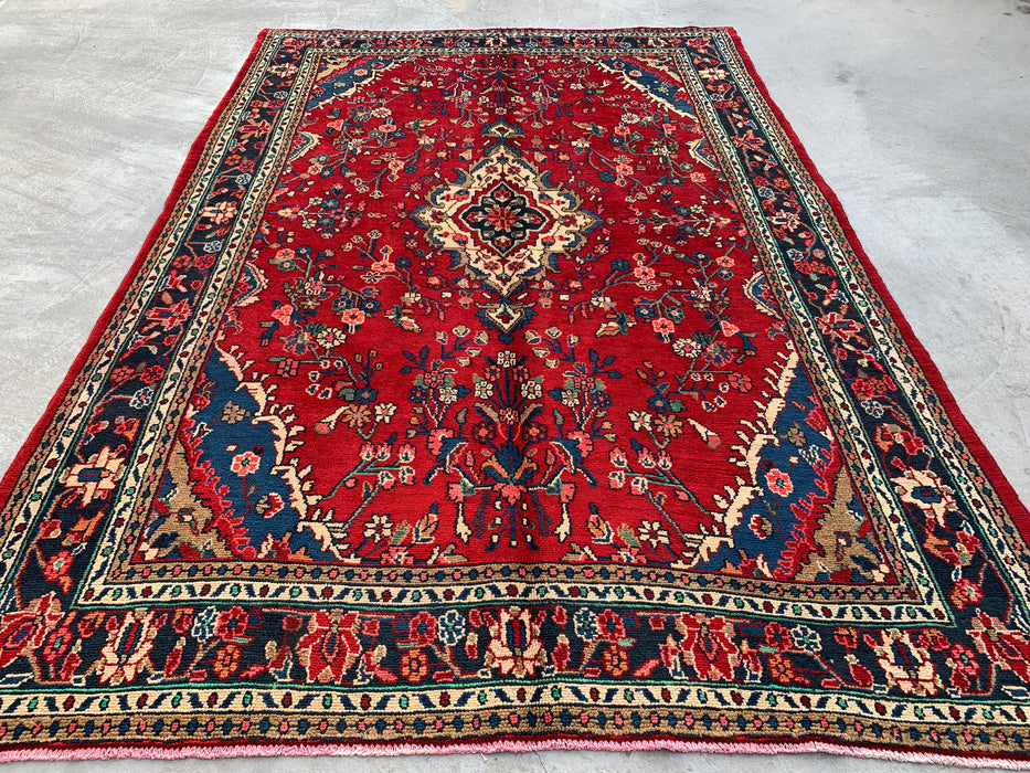 Handmade Persian Wool Area Rug 7x10 - Red Floral Medallion Persian Style Rug - Exact Size 10'3" x 6'11" - KBHM-937
