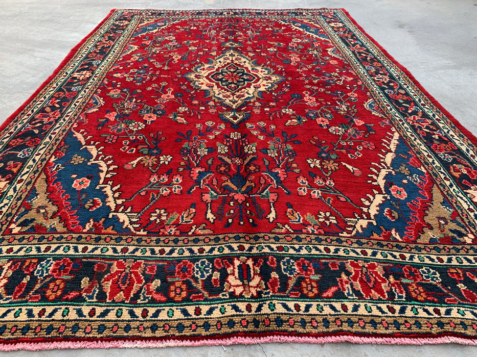 Handmade Persian Wool Area Rug 7x10 - Red Floral Medallion Persian Style Rug - Exact Size 10'3" x 6'11" - KBHM-937