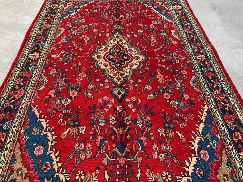 Handmade Persian Wool Area Rug 7x10 - Red Floral Medallion Persian Style Rug - Exact Size 10'3" x 6'11" - KBHM-937