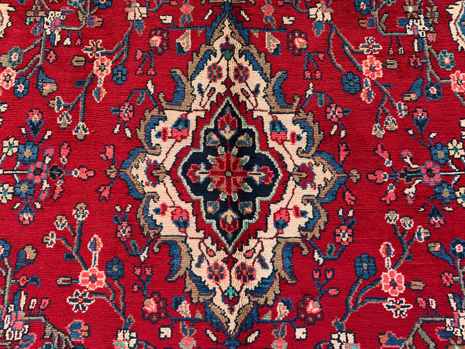 Handmade Persian Wool Area Rug 7x10 - Red Floral Medallion Persian Style Rug - Exact Size 10'3" x 6'11" - KBHM-937