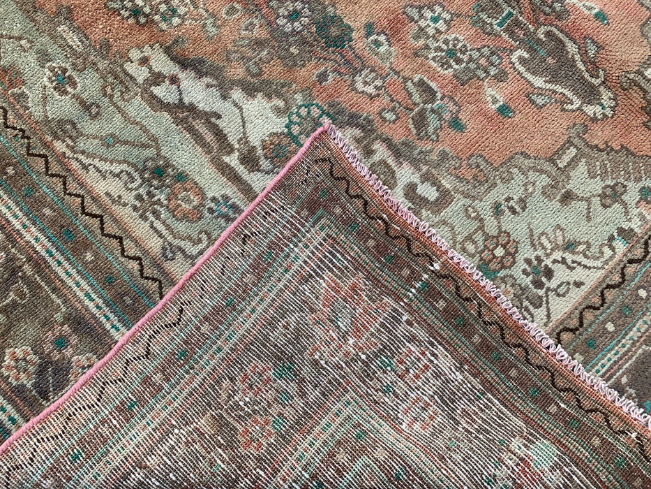 Handgemaakt Perzisch wollen vloerkleed 7x10 - Vervaagd beige & perzik vintage bloemenmedaillon Perzisch stijl vloerkleed - Exacte maat 312 cm x 196 cm - KBHM-938