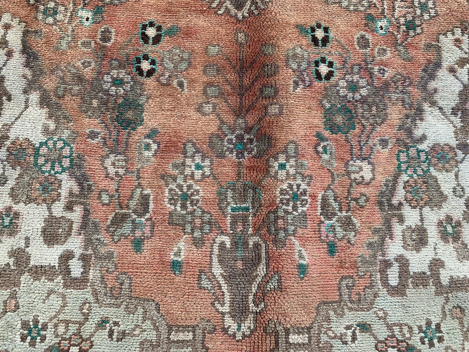 Handgemaakt Perzisch wollen vloerkleed 7x10 - Vervaagd beige & perzik vintage bloemenmedaillon Perzisch stijl vloerkleed - Exacte maat 312 cm x 196 cm - KBHM-938