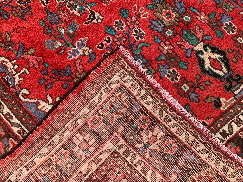 Handgemaakt Perzisch wollen vloerkleed 7x10 - Rood bloemmotief medaillon Perzische stijl vloerkleed - Exacte afmetingen 9'8" x 6'11" - KBHM-939