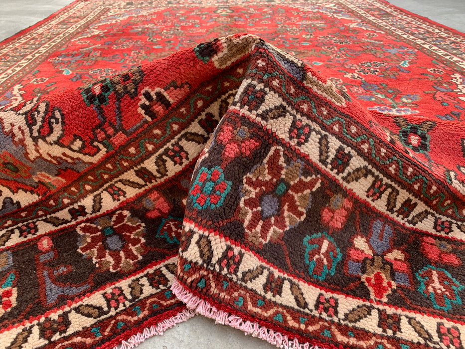 Handgemaakt Perzisch wollen vloerkleed 7x10 - Rood bloemmotief medaillon Perzische stijl vloerkleed - Exacte afmetingen 9'8" x 6'11" - KBHM-939