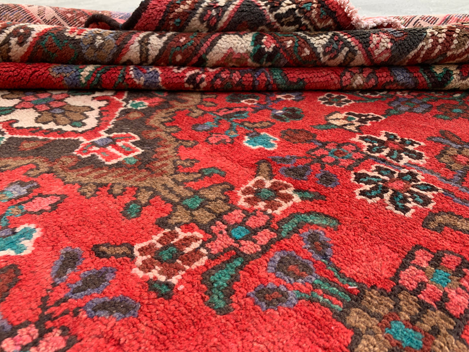 Handgemaakt Perzisch wollen vloerkleed 7x10 - Rood bloemmotief medaillon Perzische stijl vloerkleed - Exacte afmetingen 9'8" x 6'11" - KBHM-939