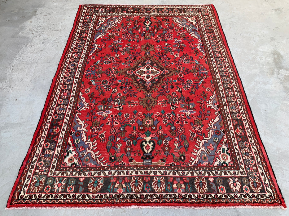 Handgemaakt Perzisch wollen vloerkleed 7x10 - Rood bloemmotief medaillon Perzische stijl vloerkleed - Exacte afmetingen 9'8" x 6'11" - KBHM-939