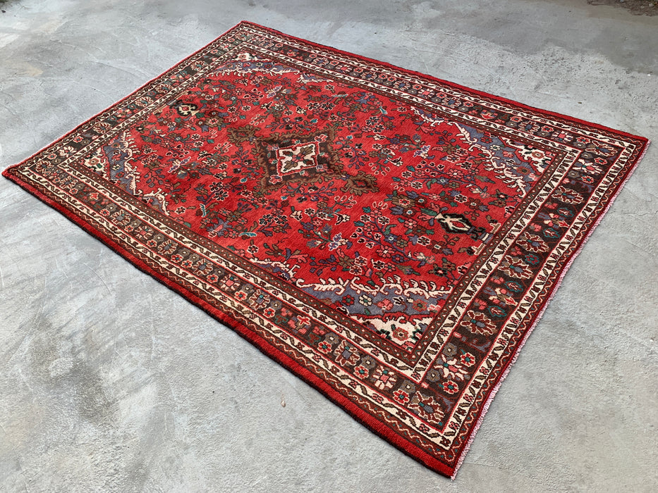 Handgemaakt Perzisch wollen vloerkleed 7x10 - Rood bloemmotief medaillon Perzische stijl vloerkleed - Exacte afmetingen 9'8" x 6'11" - KBHM-939