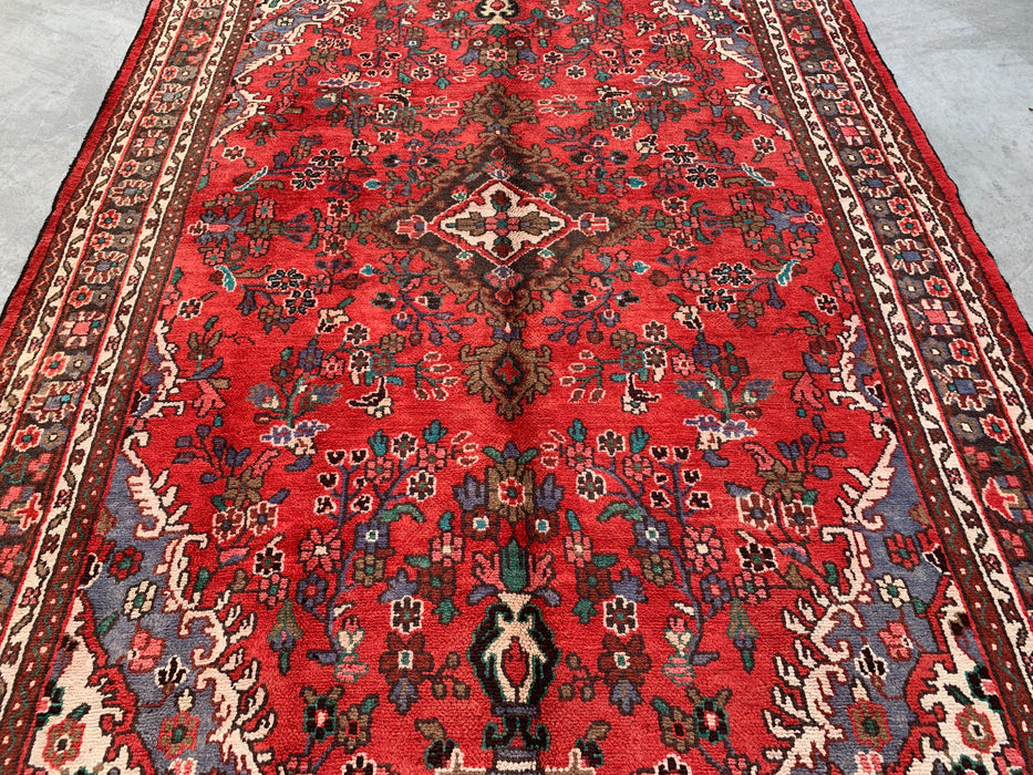 Handgemaakt Perzisch wollen vloerkleed 7x10 - Rood bloemmotief medaillon Perzische stijl vloerkleed - Exacte afmetingen 9'8" x 6'11" - KBHM-939
