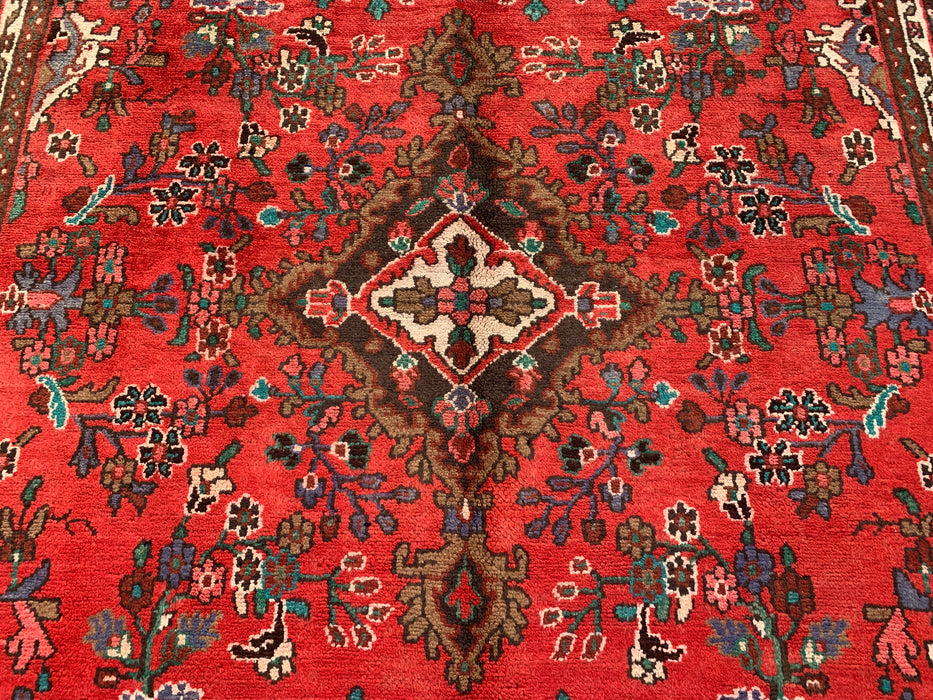 Handgemaakt Perzisch wollen vloerkleed 7x10 - Rood bloemmotief medaillon Perzische stijl vloerkleed - Exacte afmetingen 9'8" x 6'11" - KBHM-939