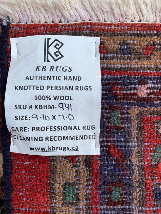 Handmade Persian Wool Area Rug 7x10 - Red Medallion Persian Style Rug - Exact Size 9'10" x 7'0" - KBHM-941