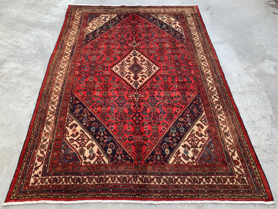 Handmade Persian Wool Area Rug 7x10 - Red Medallion Persian Style Rug - Exact Size 9'10" x 7'0" - KBHM-941
