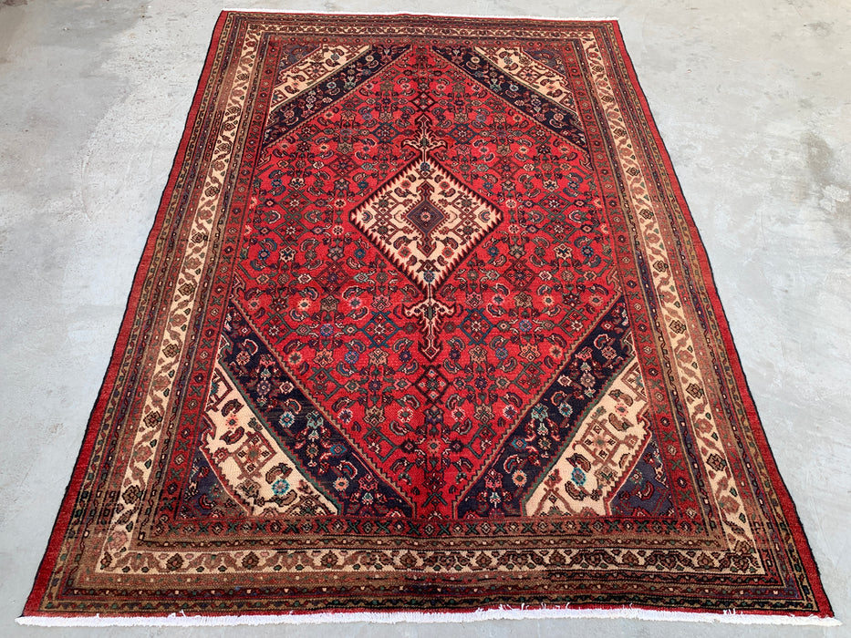 Handmade Persian Wool Area Rug 7x10 - Red Medallion Persian Style Rug - Exact Size 9'10" x 7'0" - KBHM-941