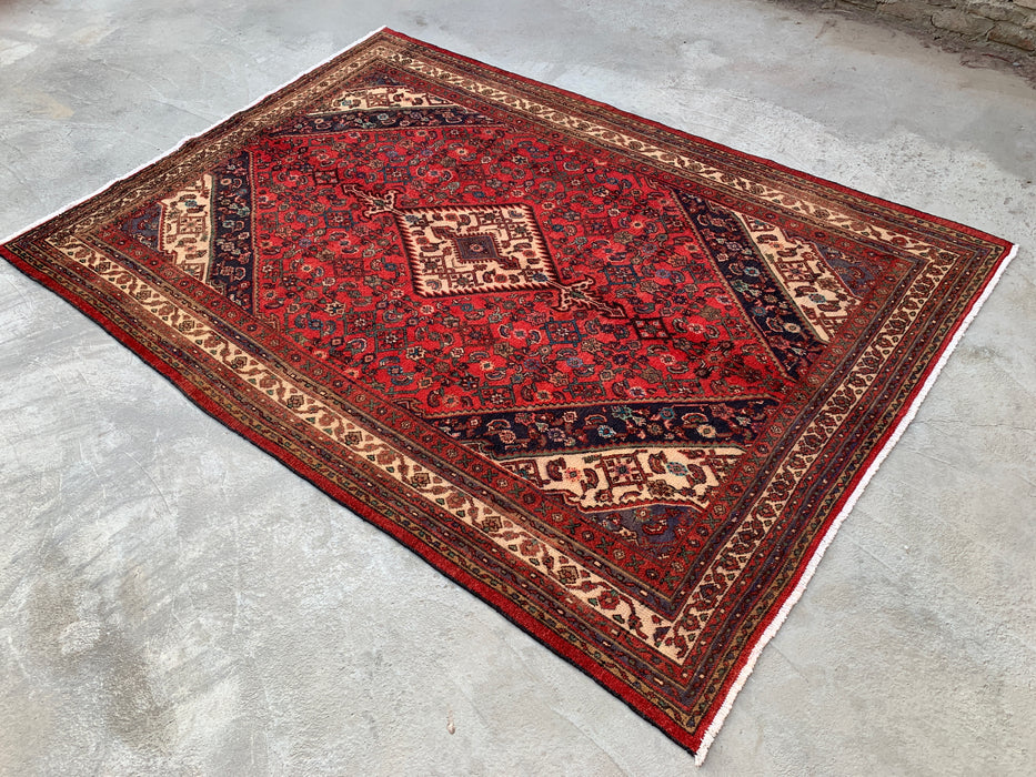 Handmade Persian Wool Area Rug 7x10 - Red Medallion Persian Style Rug - Exact Size 9'10" x 7'0" - KBHM-941