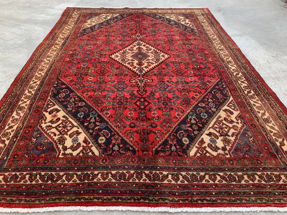 Handmade Persian Wool Area Rug 7x10 - Red Medallion Persian Style Rug - Exact Size 9'10" x 7'0" - KBHM-941