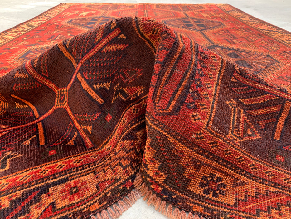 Handgemaakt Perzisch wollen vloerkleed 7x10 - Roestkleurig geometrisch tribaal medaillon Perzische stijl tapijt - Exacte afmeting 9'7" x 6'4" - KBHM-942