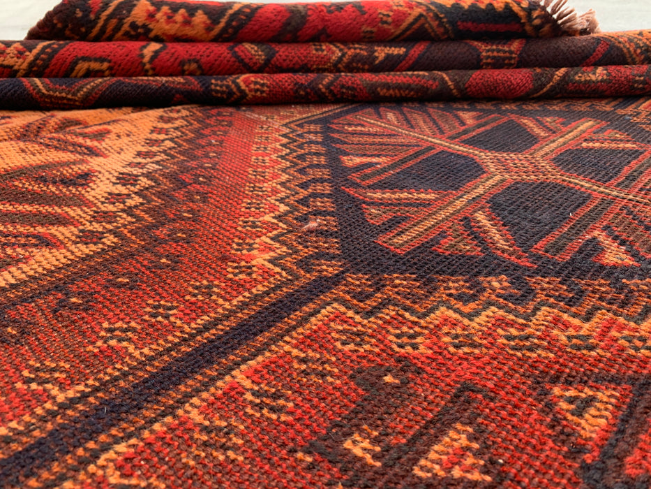 Handgemaakt Perzisch wollen vloerkleed 7x10 - Roestkleurig geometrisch tribaal medaillon Perzische stijl tapijt - Exacte afmeting 9'7" x 6'4" - KBHM-942