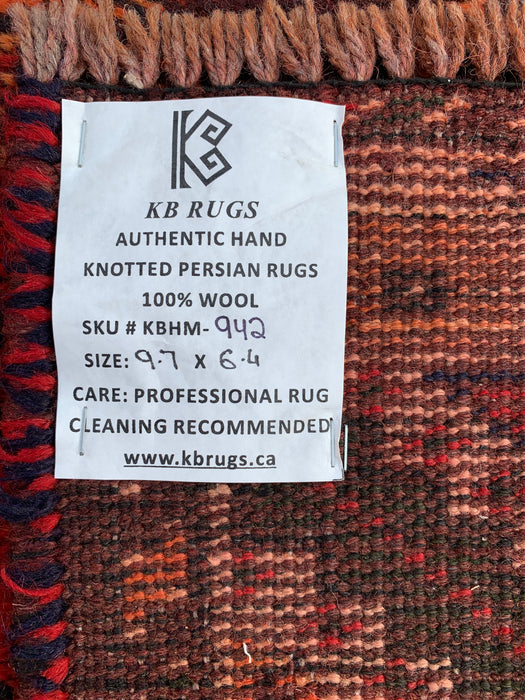 Handgemaakt Perzisch wollen vloerkleed 7x10 - Roestkleurig geometrisch tribaal medaillon Perzische stijl tapijt - Exacte afmeting 9'7" x 6'4" - KBHM-942