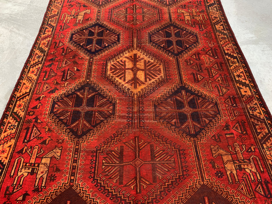 Handgemaakt Perzisch wollen vloerkleed 7x10 - Roestkleurig geometrisch tribaal medaillon Perzische stijl tapijt - Exacte afmeting 9'7" x 6'4" - KBHM-942