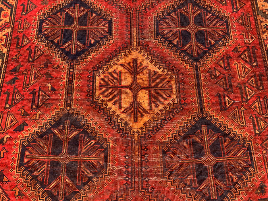 Handgemaakt Perzisch wollen vloerkleed 7x10 - Roestkleurig geometrisch tribaal medaillon Perzische stijl tapijt - Exacte afmeting 9'7" x 6'4" - KBHM-942