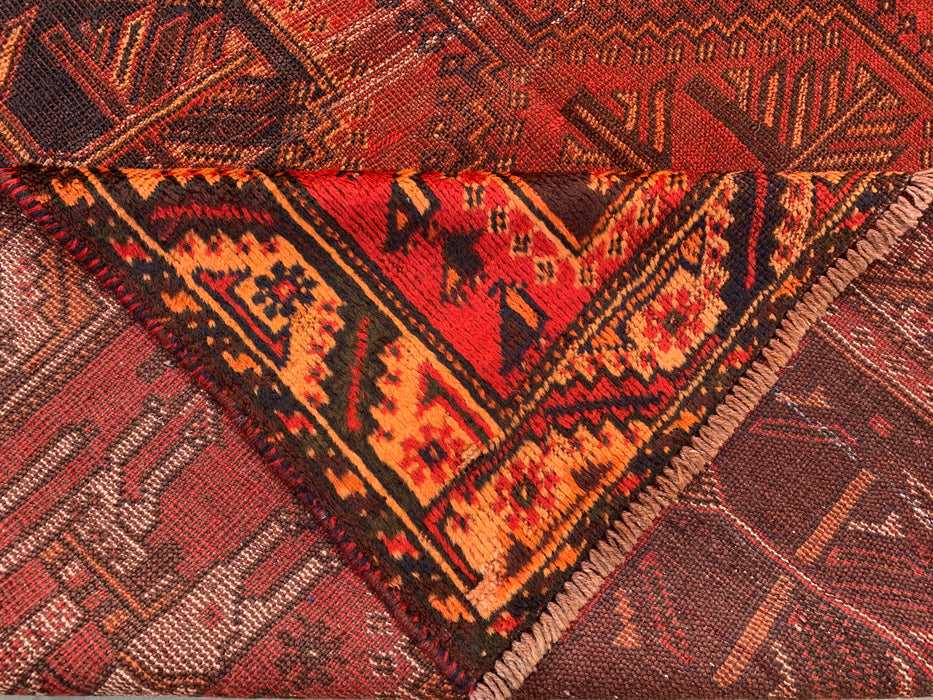 Handgemaakt Perzisch wollen vloerkleed 7x10 - Roestkleurig geometrisch tribaal medaillon Perzische stijl tapijt - Exacte afmeting 9'7" x 6'4" - KBHM-942