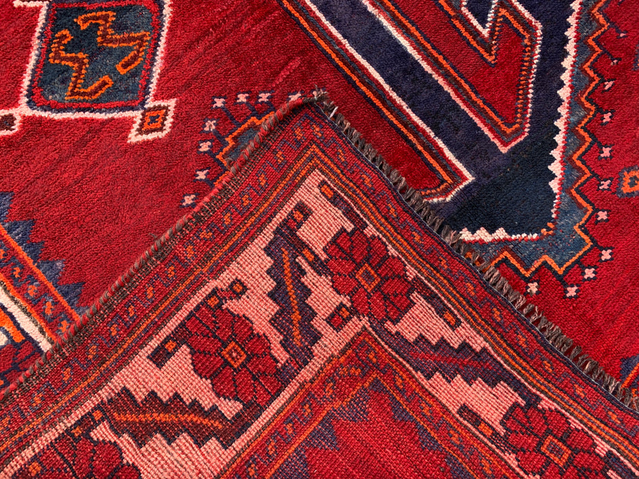 9'6 x 4'10 Hand-Knotted Persian Wool Rug - Red Geometric Tribal Design - KBHM-943