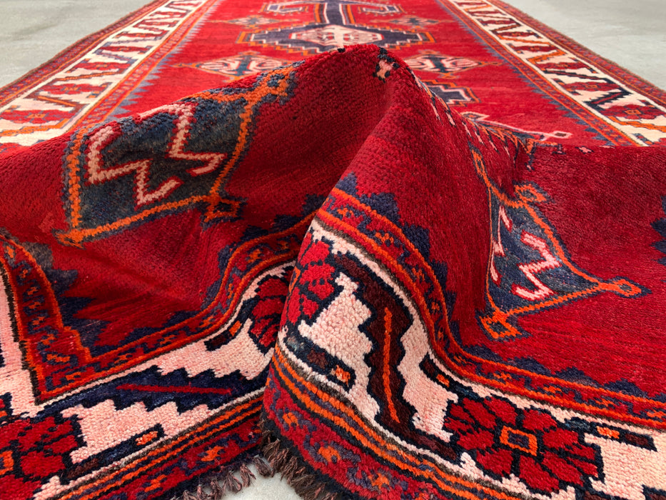 9'6 x 4'10 Hand-Knotted Persian Wool Rug - Red Geometric Tribal Design - KBHM-943