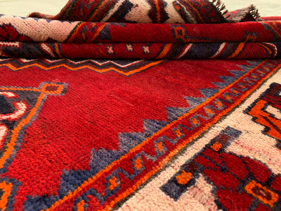 9'6 x 4'10 Hand-Knotted Persian Wool Rug - Red Geometric Tribal Design - KBHM-943